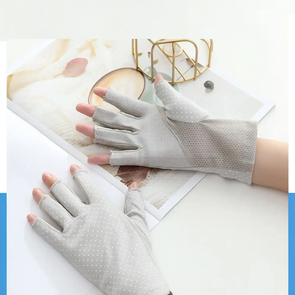 Summer Sun Protection Gloves Breathable Half Finger Driving Mittens Anti Slip Dot Design Cotton Blend Outdoor Cycling Gear