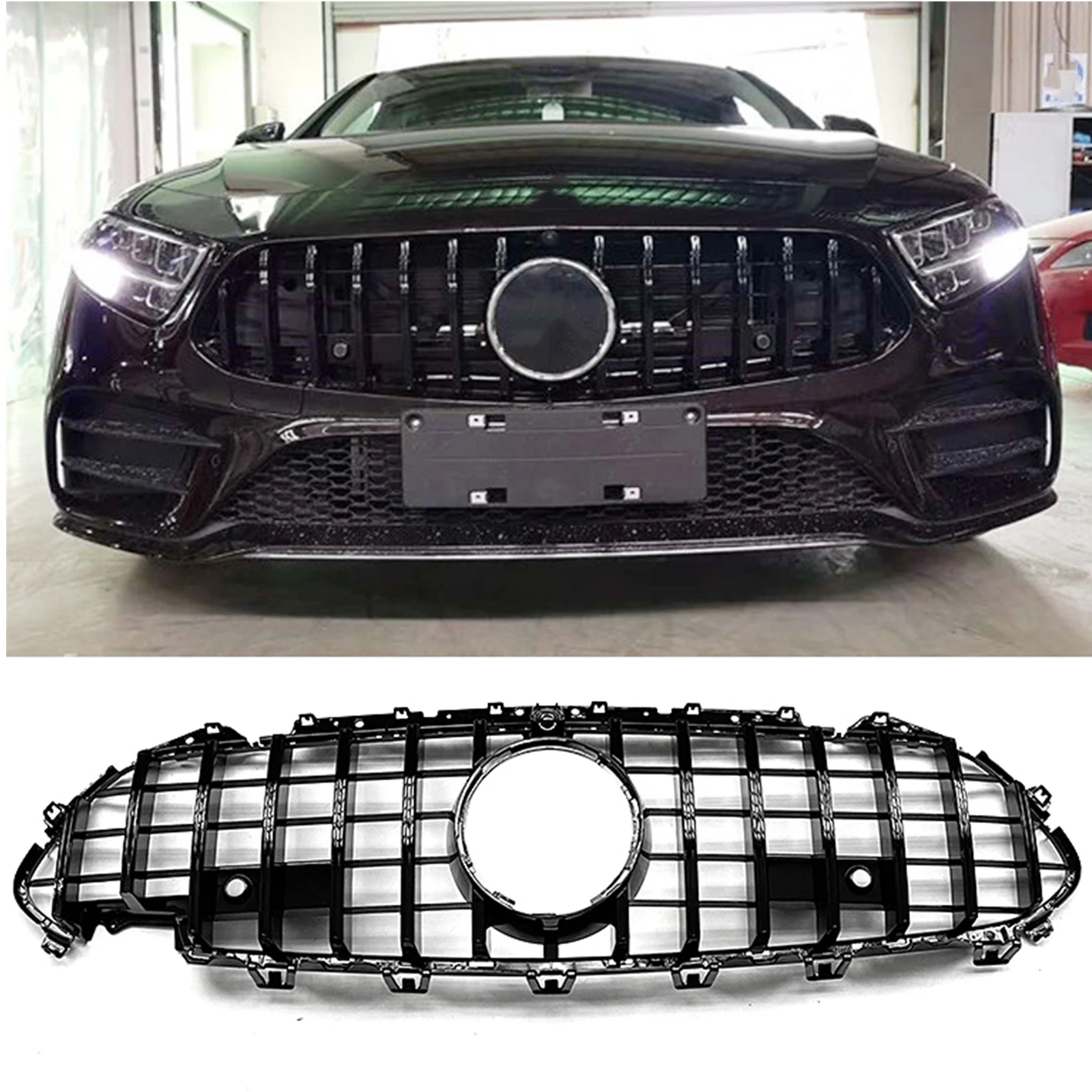 

Front Grille For Mercedes Benz W257 C257 CLS Class 2019-2022 GT R Black/Silver Upper Bumper Hood Mesh Grill CLS300 CLS450 CLS500