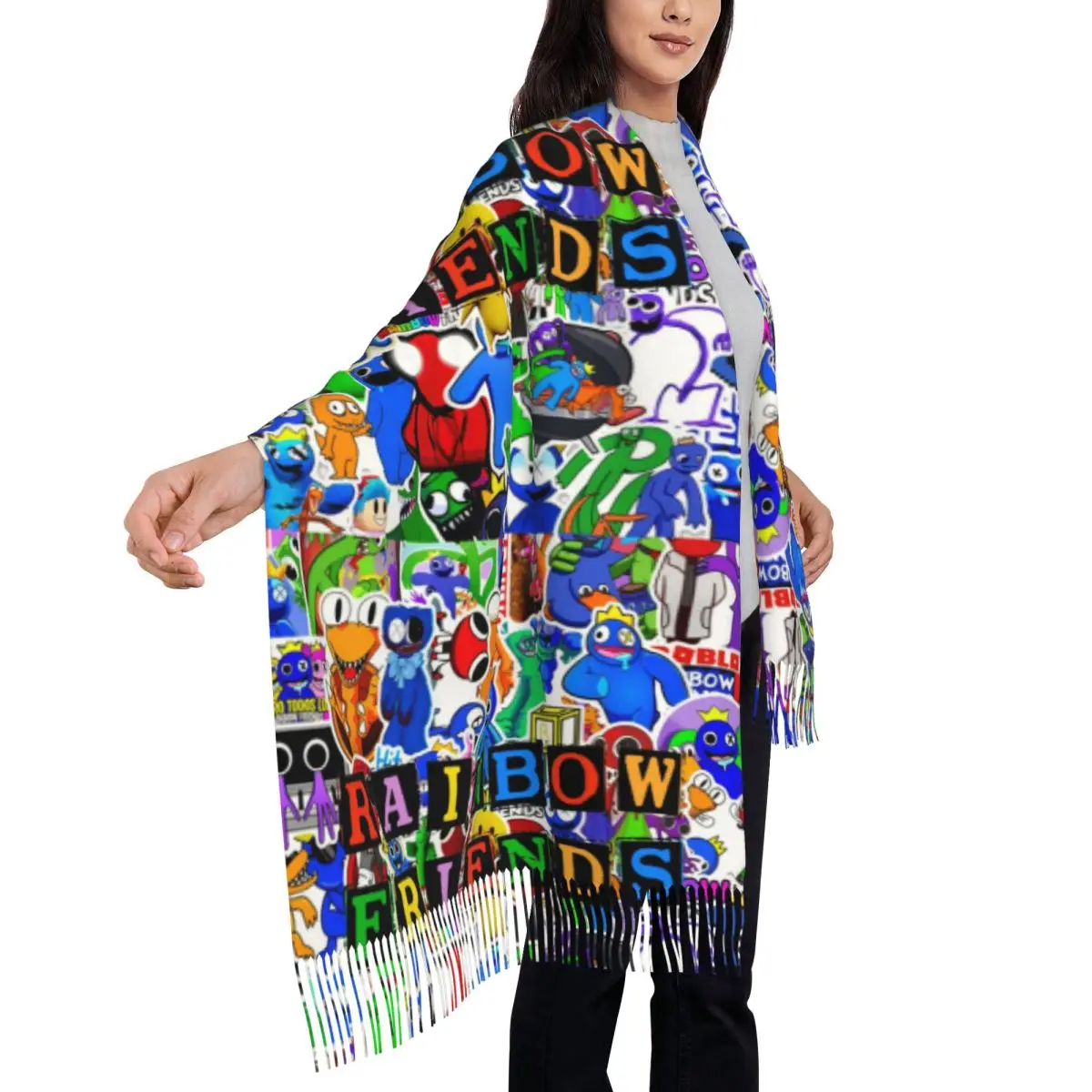 Gepersonaliseerde Bedrukte Regenbogen Friendss Cartoon Sjaal Mannen Vrouwen Winter Warme Sjaals Anime Game Shawl Wrap