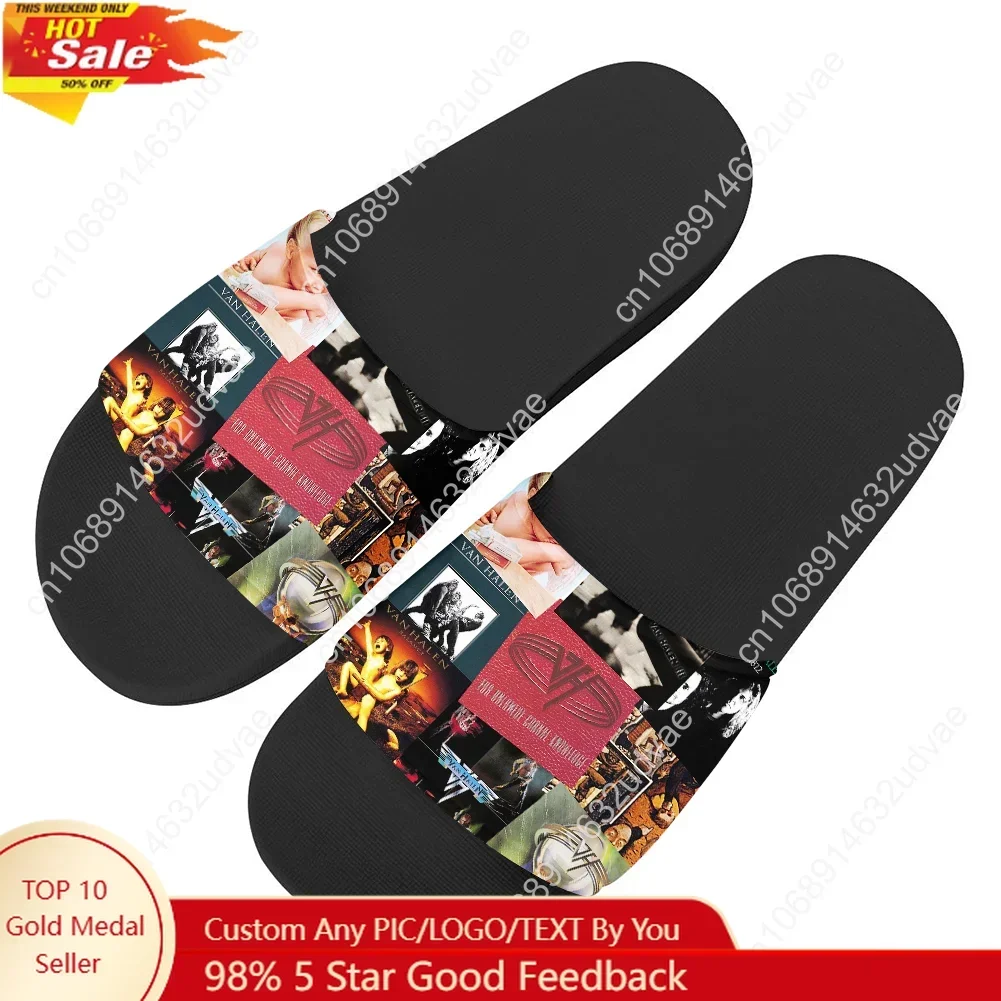 

Van Evh 5150 Stripes Halen Slippers Man Woman Boy Girl Tailor Made Slides Sandals Photo Customized Bath Shoes Water Shoe Black