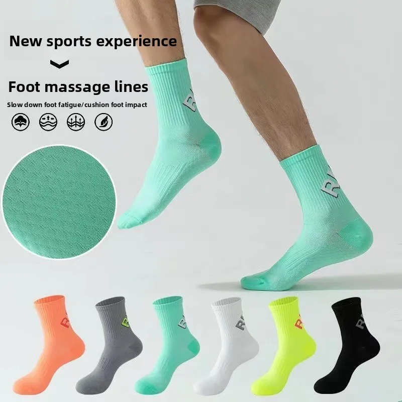 Unisex Men Women Quick Dry Running Socks Sweat-Absorbent Crew Socks for Outdoor Sports Marathon Bike Riding Fitness Training