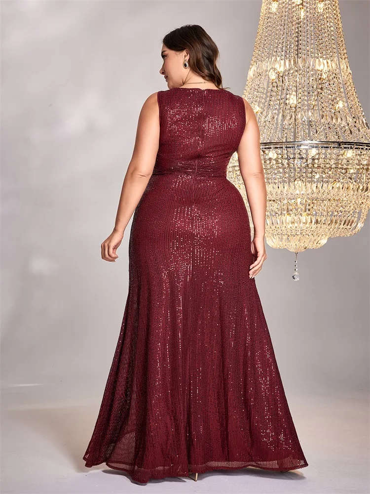 XUIBOL-Robe de Soirée Longue à Paillettes pour Femme, Col en V, Maxi, Cocktail, Bal, Mariage, Grande Taille, Élégante, 2024