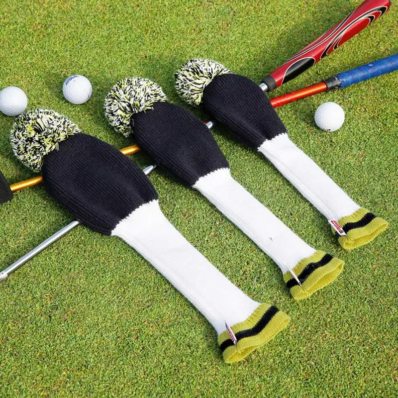 

Driver Fairway Hybrid Pom Pom Cover Soft Club Head Covers Knit Headcover Long Neck Lightweight Protection Golf Head Covers For