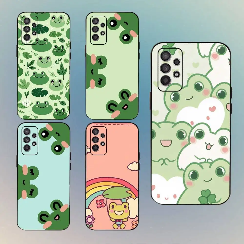 

Cartoon Frog Strawberry Phone Case For Samsung Galaxy A13,A21s,A22,A31,A32,A52,A53,A71,A80,Soft Black Shell