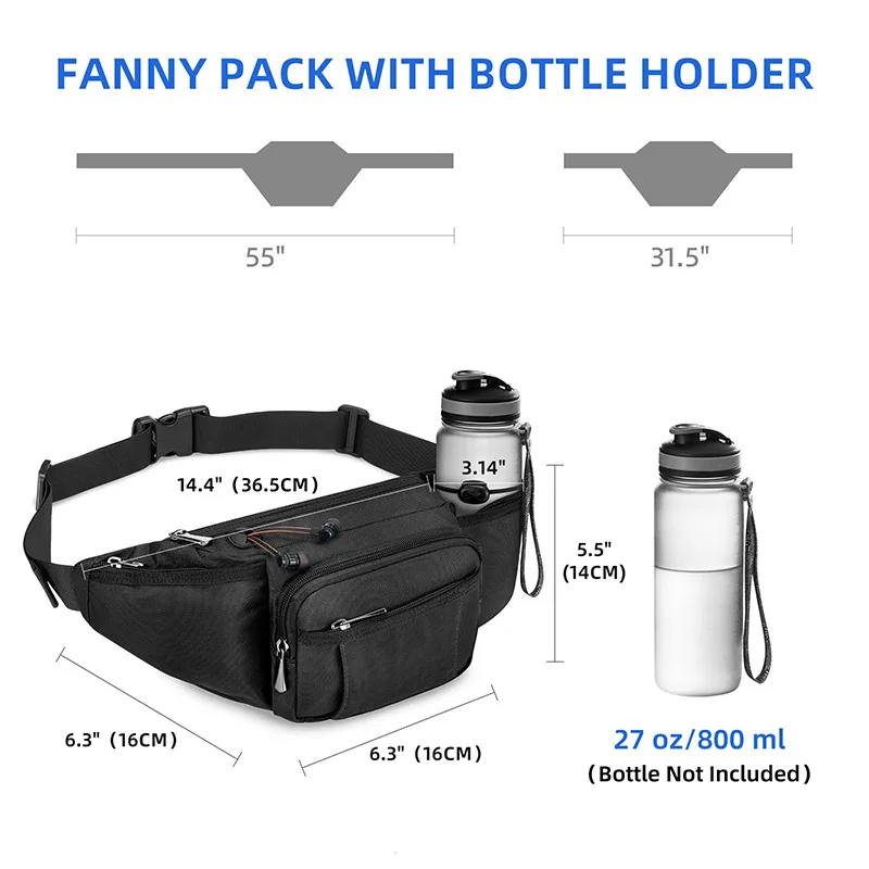 Large Fanny Pack with 12 Pockets for Men Women Hiking Waist Packs Hip Bug Bag Adjustable Belt Bag for Outdoors Workout Cycling