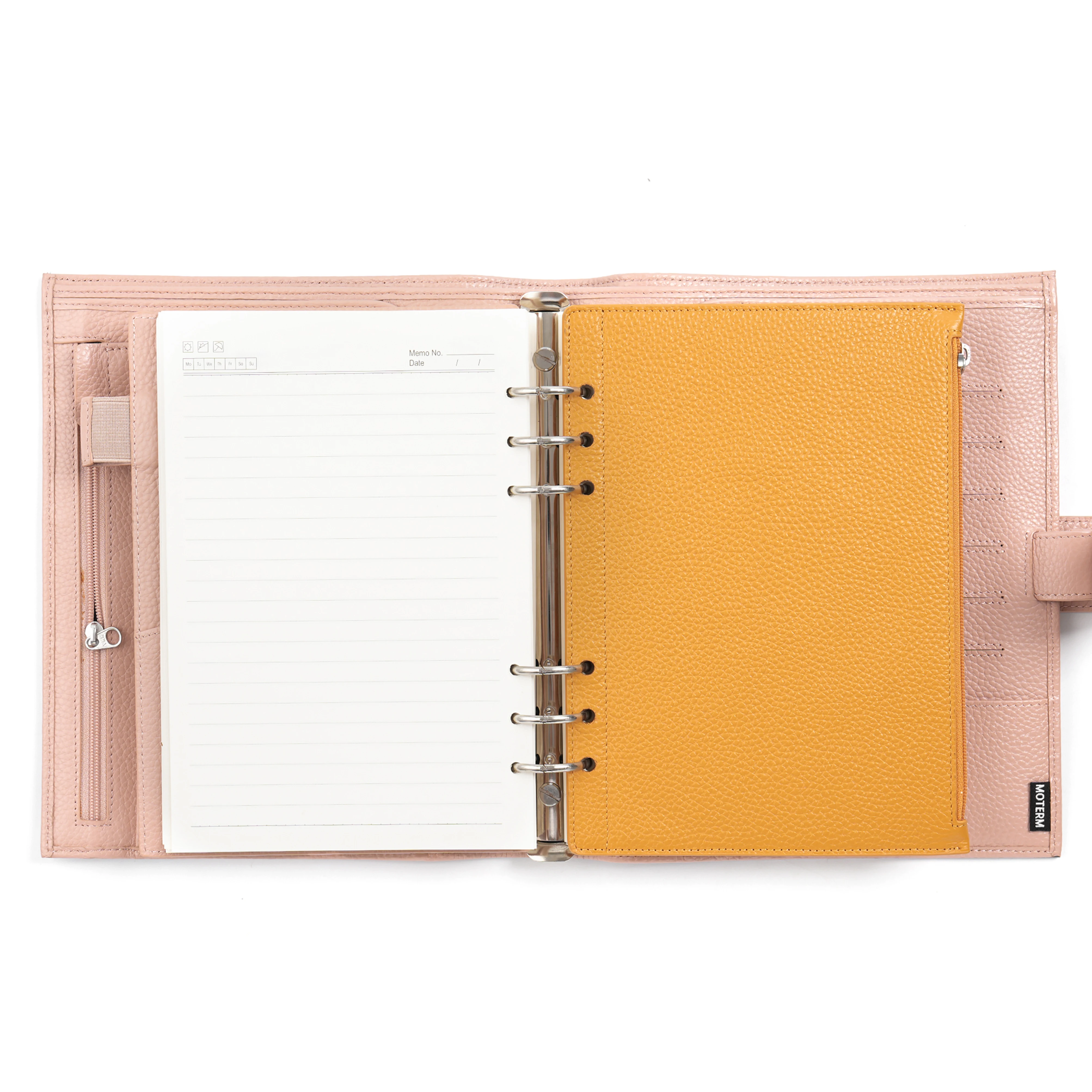 Moterm Rits Flyleaf Voor A5 Size Ring Planner Echt Pebbled Grain Lederen Divider Coin Opbergtas Notebook Accessoire