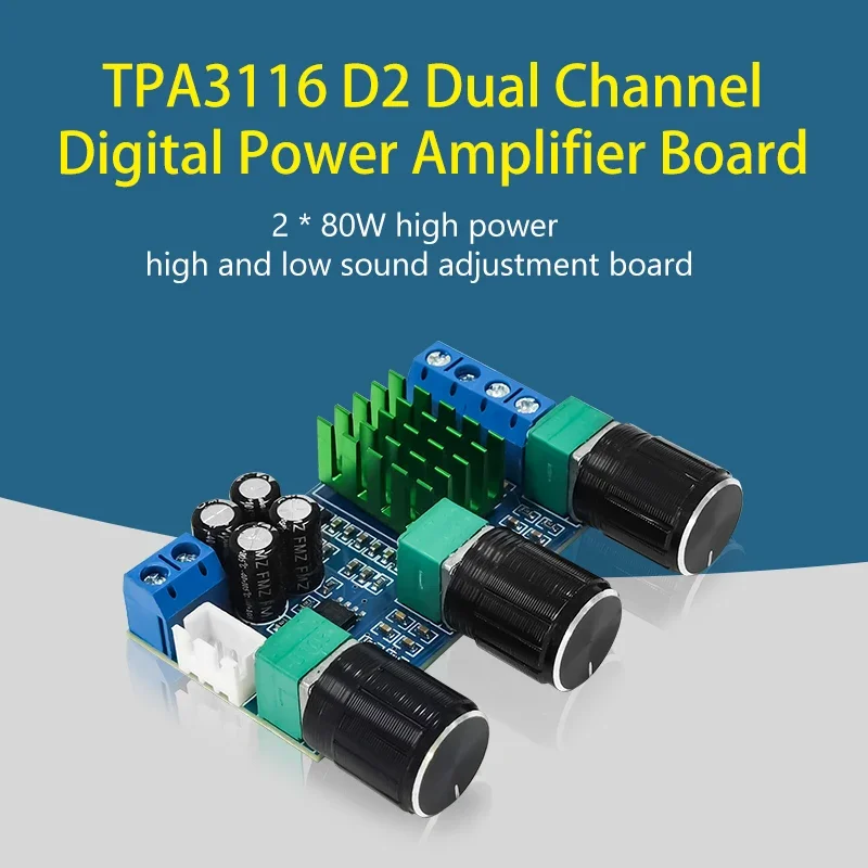 XH-M567 TPA3116D2 Dual-channel Stereo High Power Digital Audio Power Sound Amplifier Board DC12-24V Audio Amplifier Board 80W*2