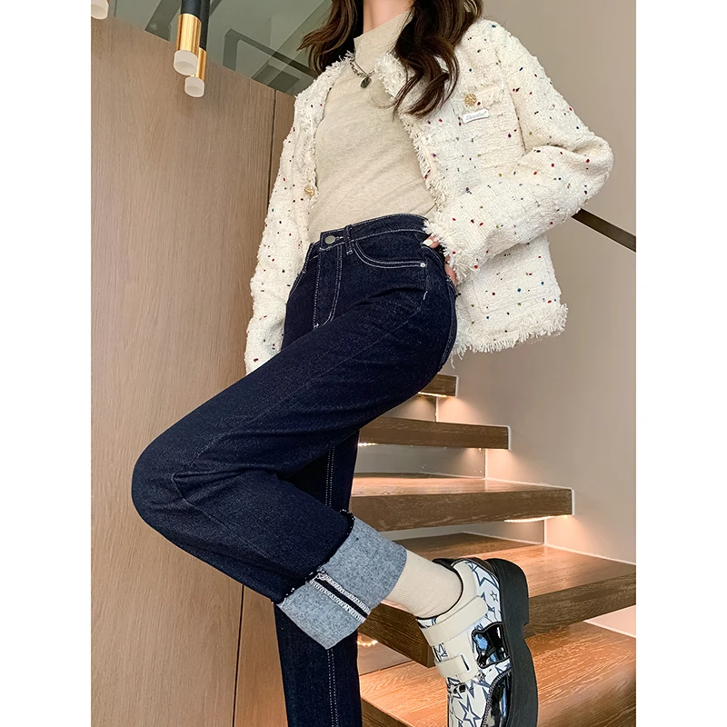 Lose Damen Straight Jeans Freizeit Straight Tube Vintage Hohe Taille Koreanische Y2K Denim Hose Baggy Schwarz Grau Schlankheitskomfort