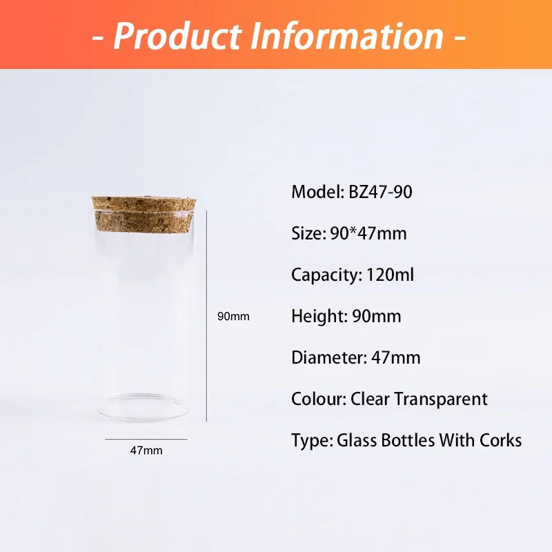 Glass Bottle with Cork Stopper, Mini Spice Bottles, Container, Small Vials, Tiny Bottles, DIY Jars, 90x47mm, 120ml, 6 PCs/Lot