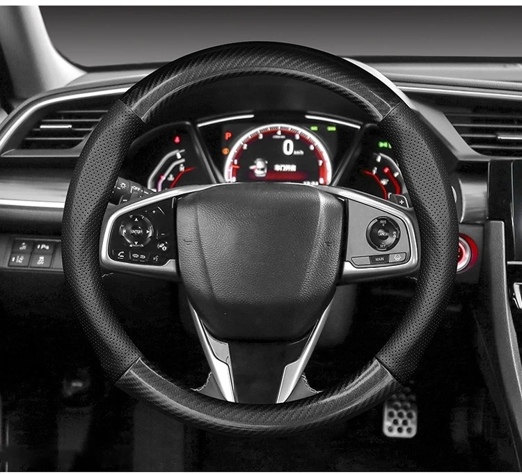 38cm Car Anti-Slip Steering Wheel Cover Carbon Fiber Leather Cover For Honda CRV Mugen Power Civic Accords Hrv Jazz CBR VTEC VFR view 4