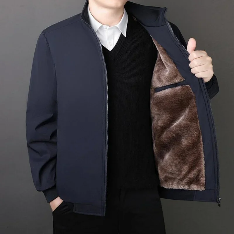 

Autumn Winter Jacket Men 2023 Autumn Solid Color Plush and Thick Coats Men Plus Size 8xl Stand Collar Warm Men Clothing