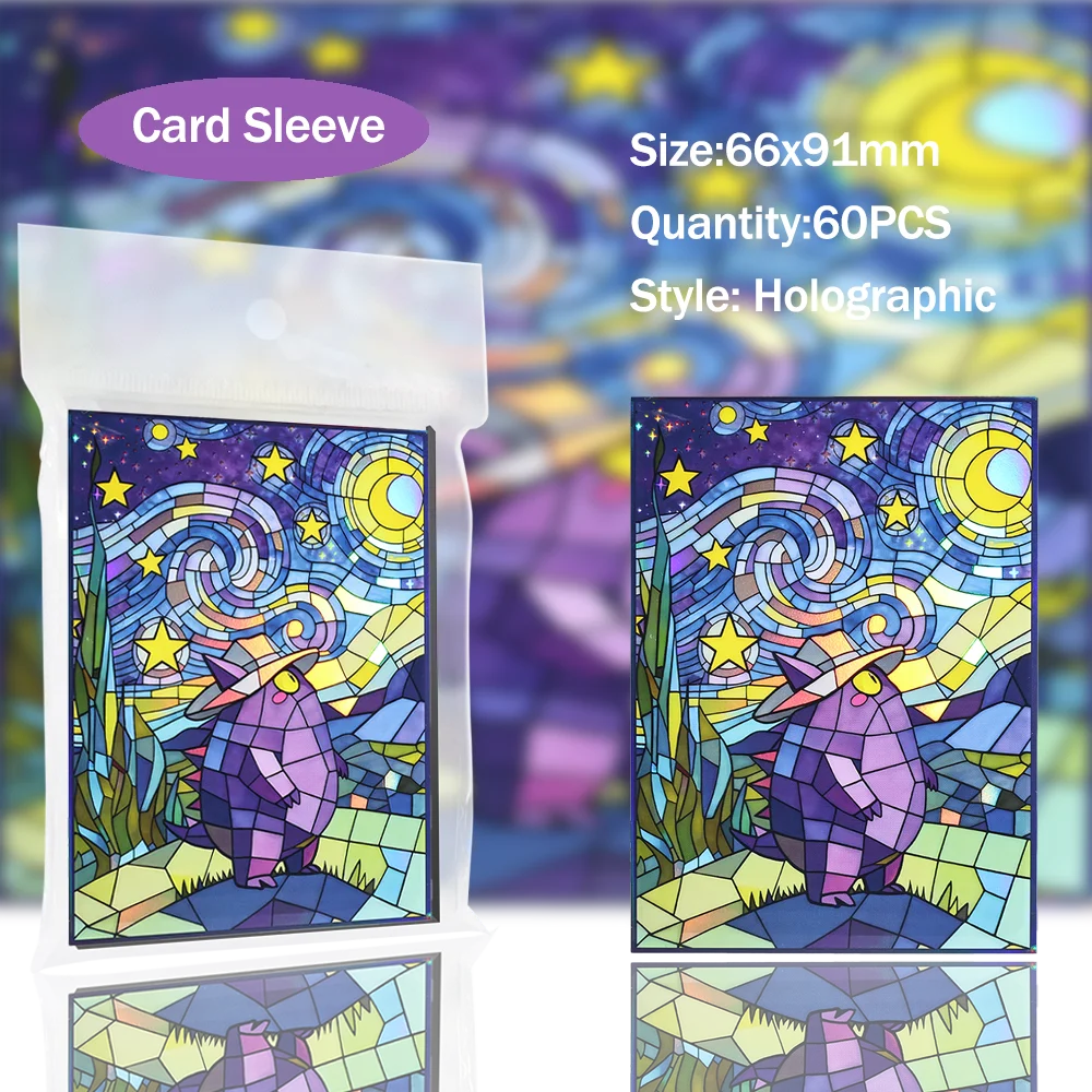 60PCS 66x91mm Gengar Starry Stained Glass Card Sleeve Toploading Trading Holo Card Sleeve Protectors for TCG MTG PTCG Sport Card