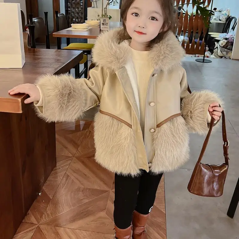 

Kawaii модные утепленные топы с меховым воротником для девочек, меховые студенческие зимние повседневные теплые пальто с героями мультфильмов, куртка с капюшоном, детская одежда