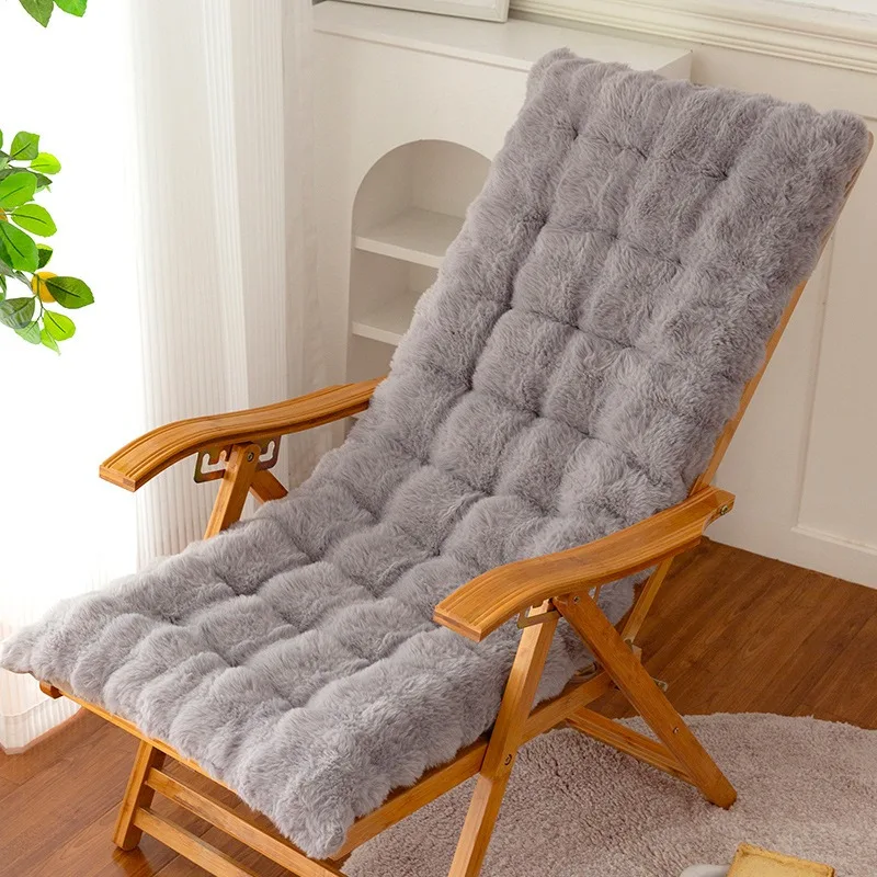 Plush Velvet Winter Chair Cushion with Secure Straps Universal Rocker Recliner Bench Seat Pad Soft Dense Fleece Comfortable Cozy