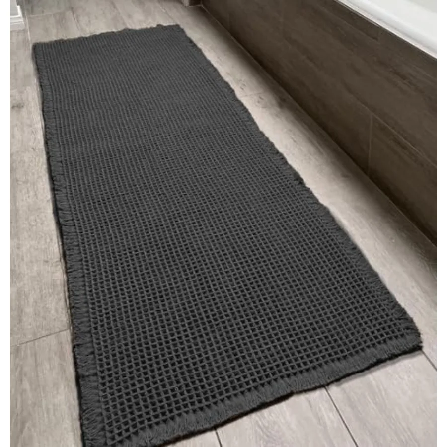 

Waffle Bath Mat Super Absorbent Non-Slip Bath Mats for Bathroom Floor Machine Washable Bathroom Rugs with Tassels Rubber Backed