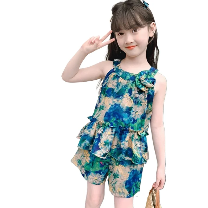 Kinder Mädchen Kleidung 2025 Mode Schlinge Blume Bogen Baby Mädchen Hemd + Streifen Shorts 2 stücke Anzug Kinder Kleidung Sets