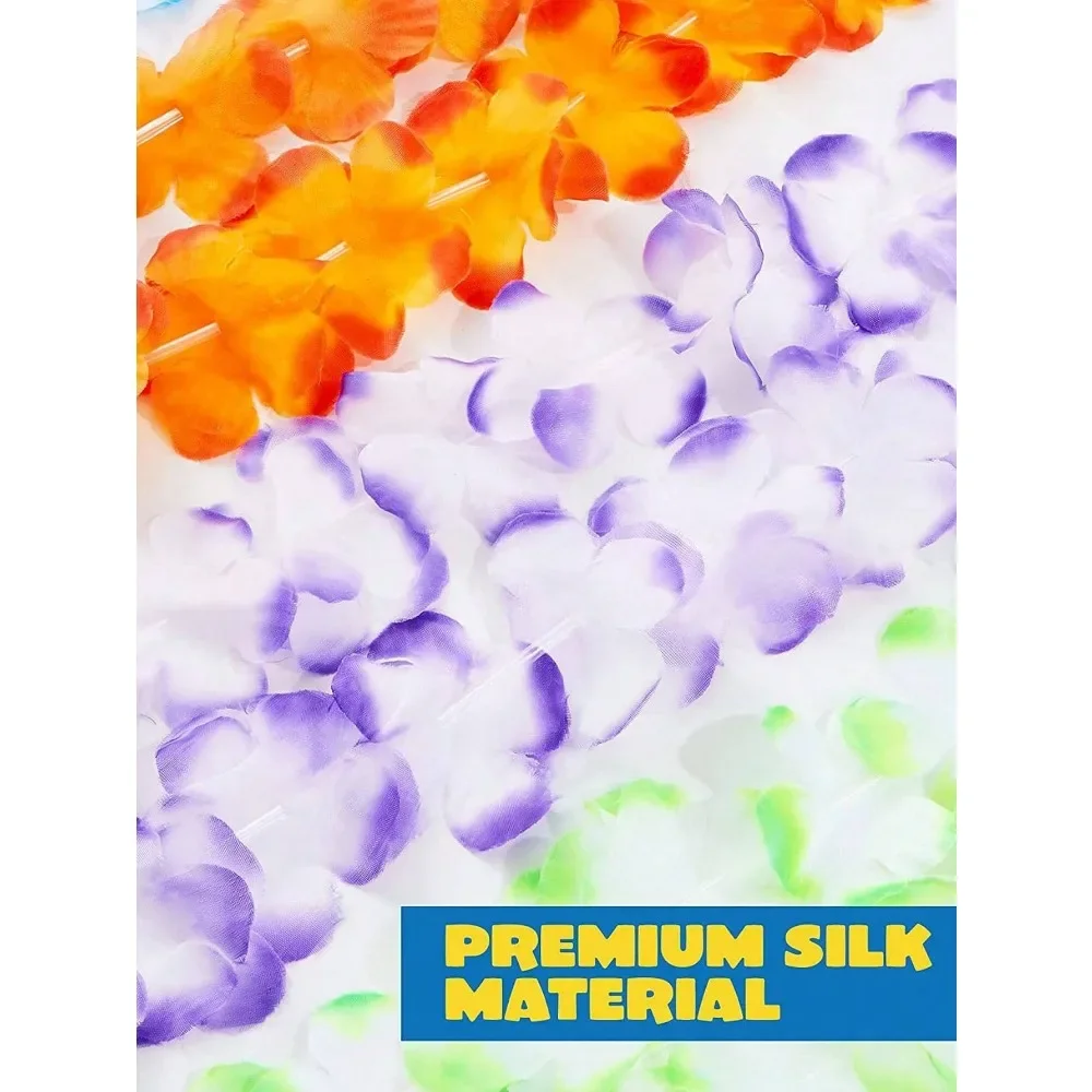 24pcs Hawaiian Flower Lei Party Decorations Multicolor Tropical Flower Necklace Summer Beach Luau Theme Party Supplies