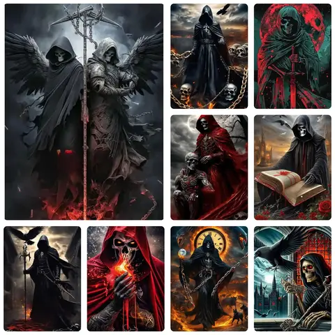 DIY Grim Reaper Diamond Painting, Dark Gothic Skeleton Cloaked Figure Castle Horror For Living Room Home Wall Decoration Gift