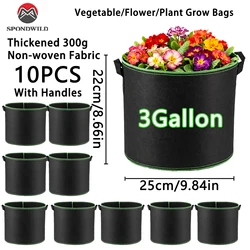 1/3/10 Packs 3 Gallon Grow Bags with Handles, Non-Woven Fabric Pots with Lock Edges, Vegetable Planting Containers