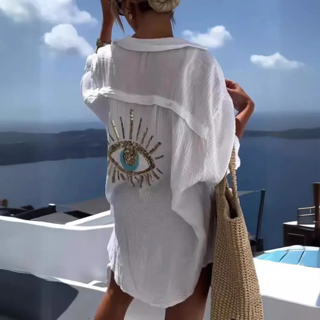 

2025 Spring and Summer New Double-layer Wrinkled Cloth Lapel Collar Casual Fashion Versatile Women's Shirt Europe and America