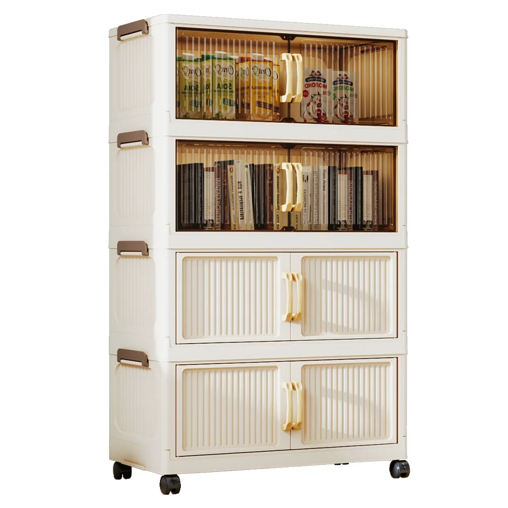 #Modern Multi-layer Stackable Folding Plastic Living Room Cabinet Double-door Design Large Capacity Durable Space Home Furniture