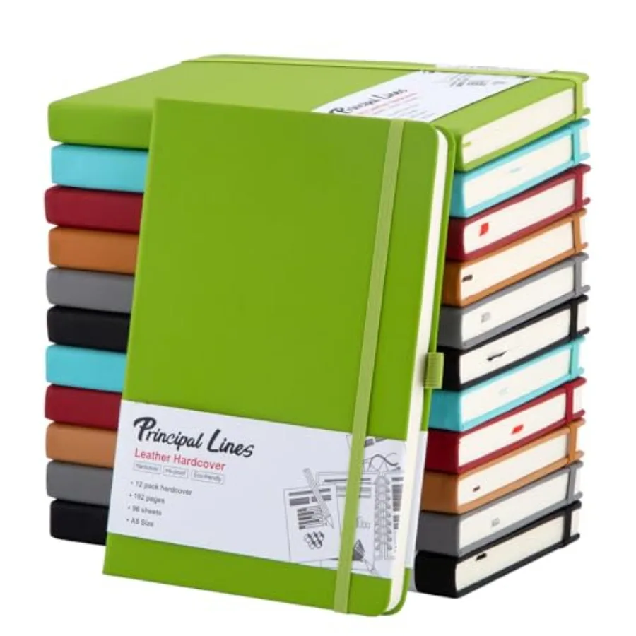 

Набор из 12 блокнотов с линованными страницами - блокноты формата A5 в твердом переплете, 192 страницы, бумага плотностью 100 г/м², 8,3 x 5,7 дюймов, блокноты для записей.