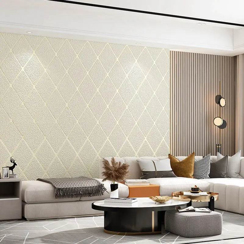 Modern Living Room Sofa Bedroom Wallpaper for Walls 3D Thicken Non-woven Suede Geometric Lattice TV Background Wall Paper Rolls