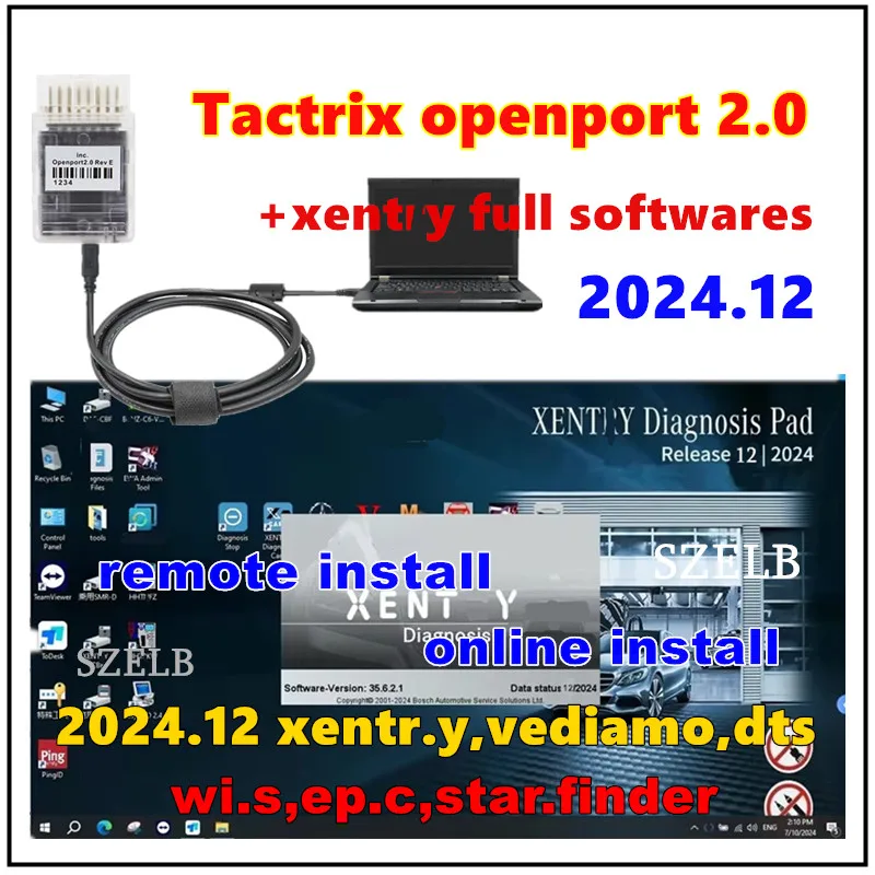 2024.12 Latest Xentry Full Softwares DT.S WI.S EP.C Vediamo Star.finder remote install+Tactrix Openport 2.0 OBD2 for Ben.z cars