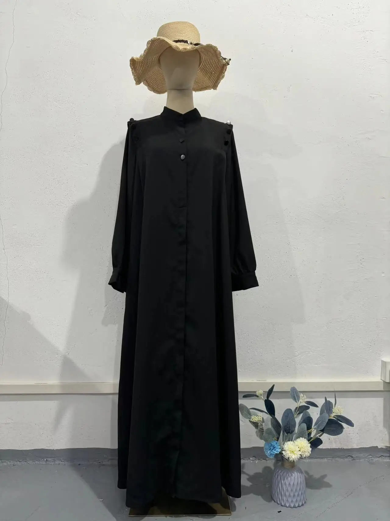 Modest Dress for Women Long Robe Ramadan Eid Morocco Jalabiya Buttons Dresses Dubai Abayas Kaftan Islam Arab Muslim Vestidos