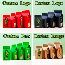 100PCS 3D Aluminum Foil Ziplock Window Packaging Bag DIY Logo Print Matcha Tea Drip Coffee Beans Snack Sugar Candy Gift Pouches