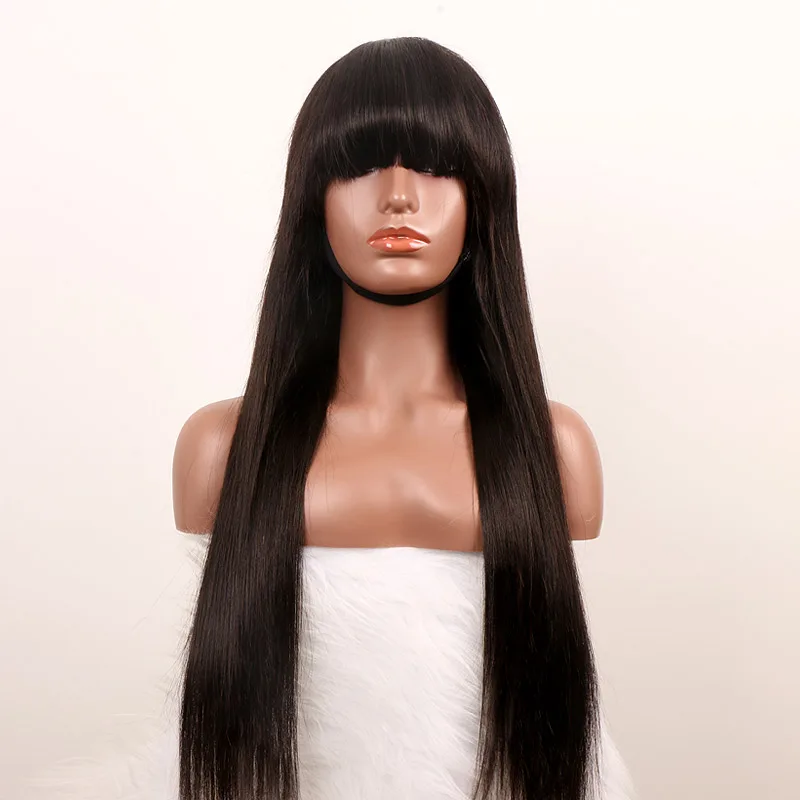 

150Density Straight 360 HD Transparent Lace Natural Color Vietnamese Human Hair Wig with Bang For Women Frontal Lace Wig on Sale