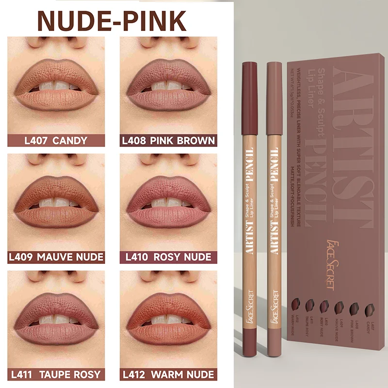 Set di 18 matite per labbra nude opache, matite morbide per trucco labbra naturale ad alta pigmentazione, lunghezze, lisci, ultra fini, impermeabili a lunga durata