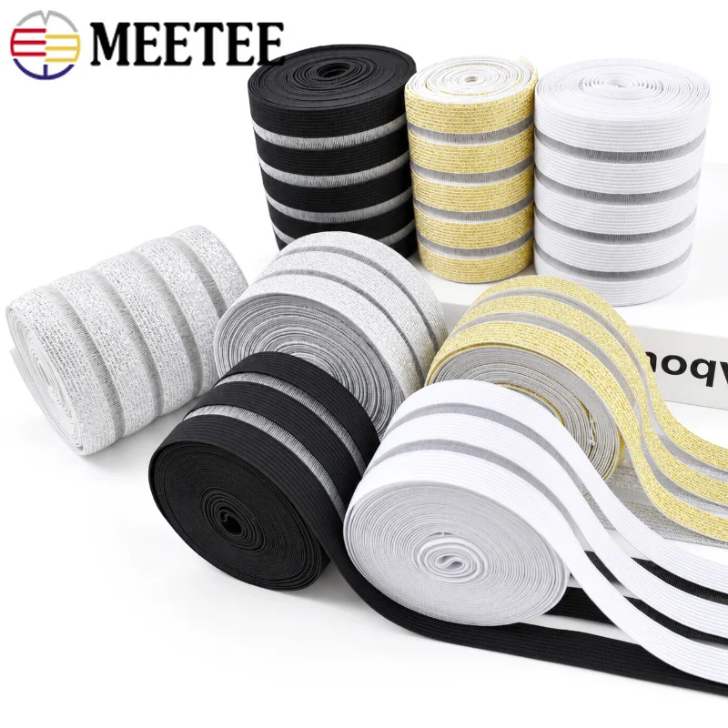 2/5/10Meters Elastic Band 5/9cm Gold Silver Glitter Transparent Rubber Bands for Sewing Girdle Belt Resilient Webbing Supplies
