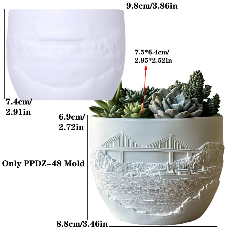 3D Cross Sea Bridge Relief Circular Succulent Plant Flower Pot Resin Silicone Mold DIY Bridge Storage Box Candle Cup Gypsum Clay