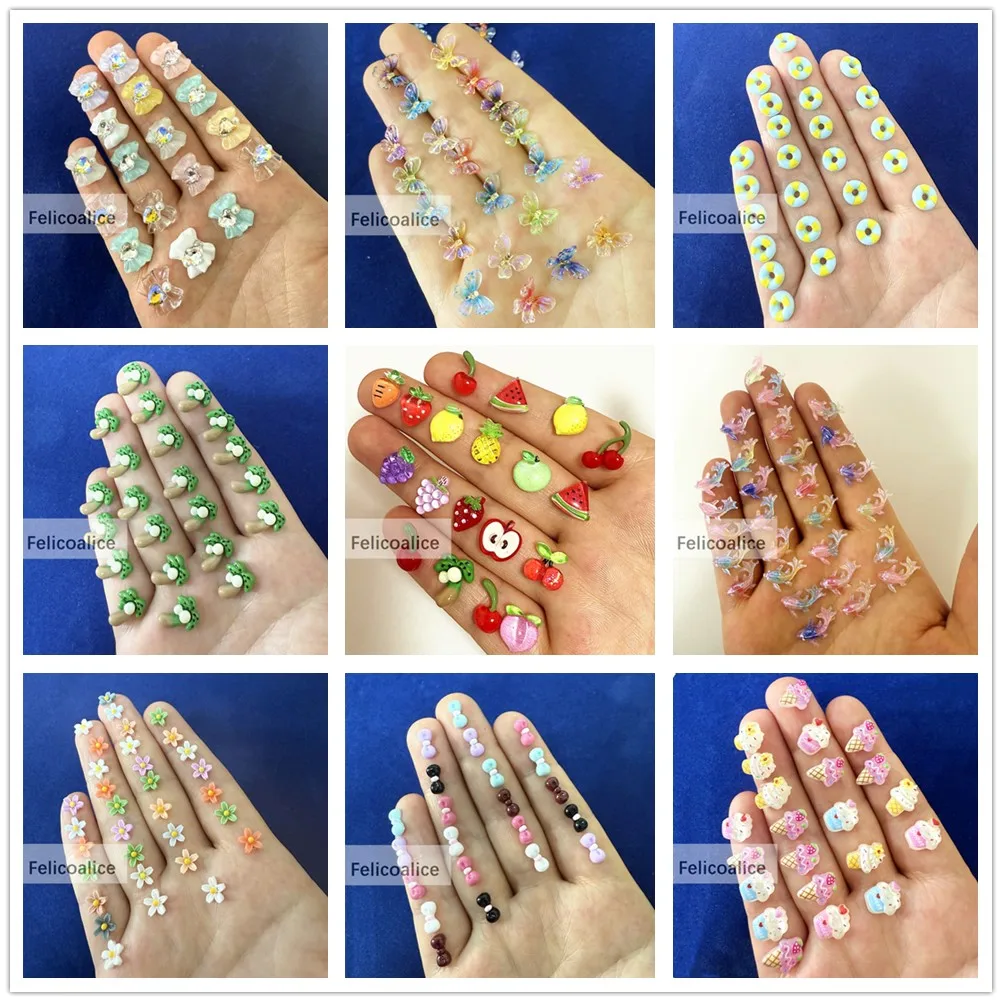 30Pcs Cute Mini Animal Mushroom Flower Resin Figurine Crafts Flatback Cabochon Ornament Making Hairwear Accessories