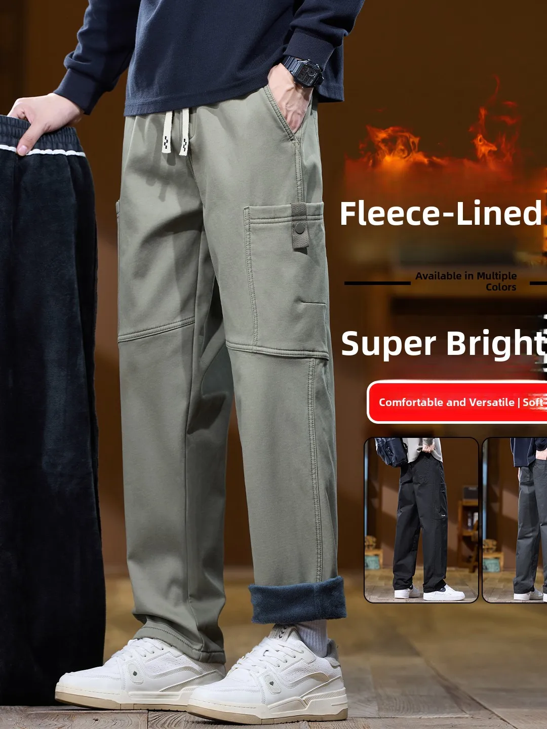 

Утепленные мужские рабочие брюки прямого кроя с флисовой подкладкой, с множеством карманов, теплые, повседневные, длинные, удобные, винтажные