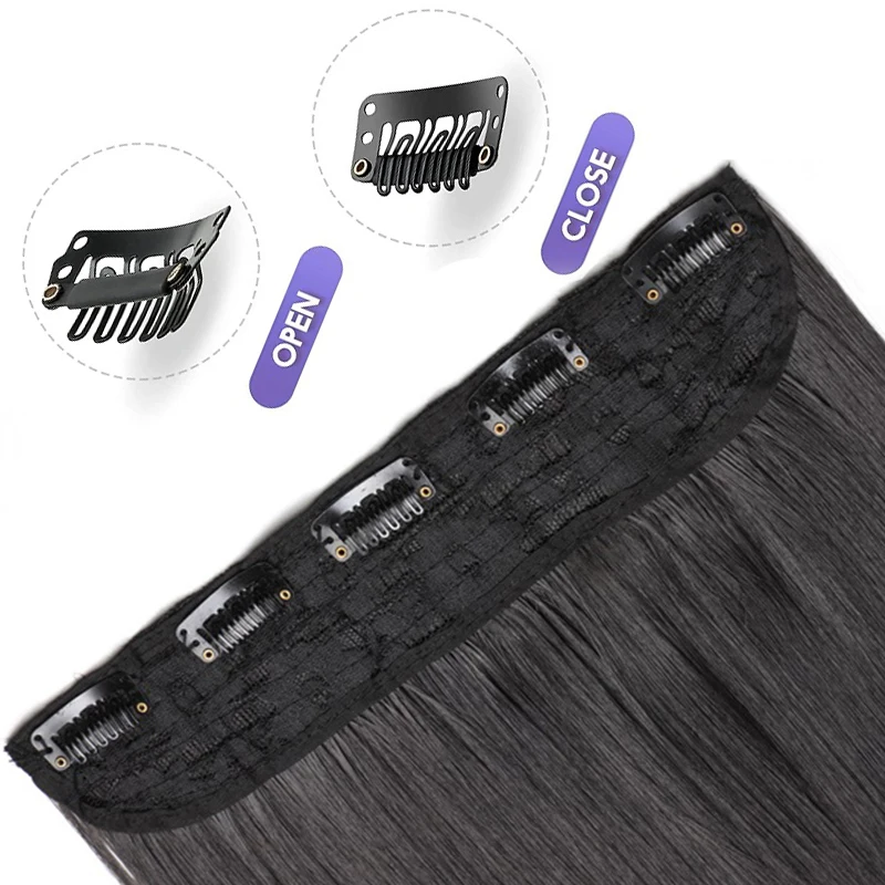 الاصطناعية 5 مقاطع قطعة واحدة رشاقته الشعر التمديد طويل مستقيم تصفيفة الشعر 16 بوصة 20 بوصة 24 بوصة أسود براون هيربيسي للنساء