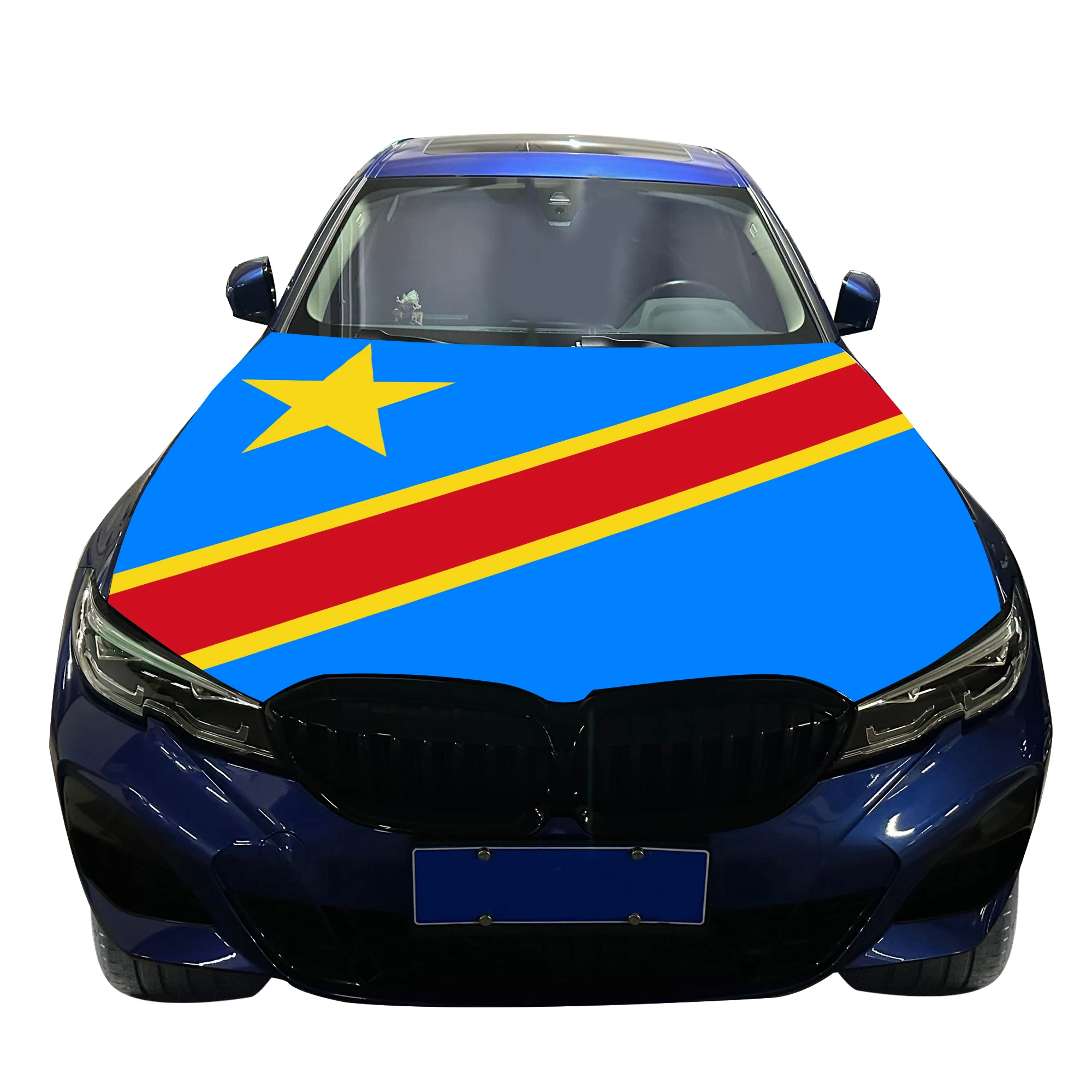 The Democratic Republic of the Congo Car Hood Cover Flag  Universal Size Elastic Polyester 120x150cm for Car Decor