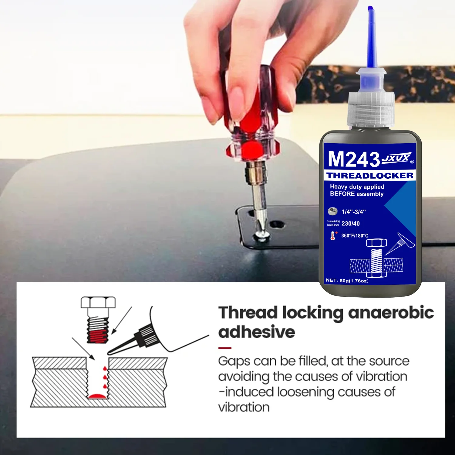 243 Threadlocker Medium Strength Anaerobic Blue Epoxy Caulk Adhesives Sealer Hardware Removable, for Nuts, Bolts, Fasteners and Metals, Prevent Loosening Corrosion-Resistant Anti-Loosening Glue.