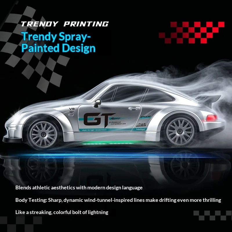 1:20 4WD High Speed Drift RC Car 2.4G Remote Control Toy Car with Full Proportional Throttle Lights & Replaceable Tires for Boy