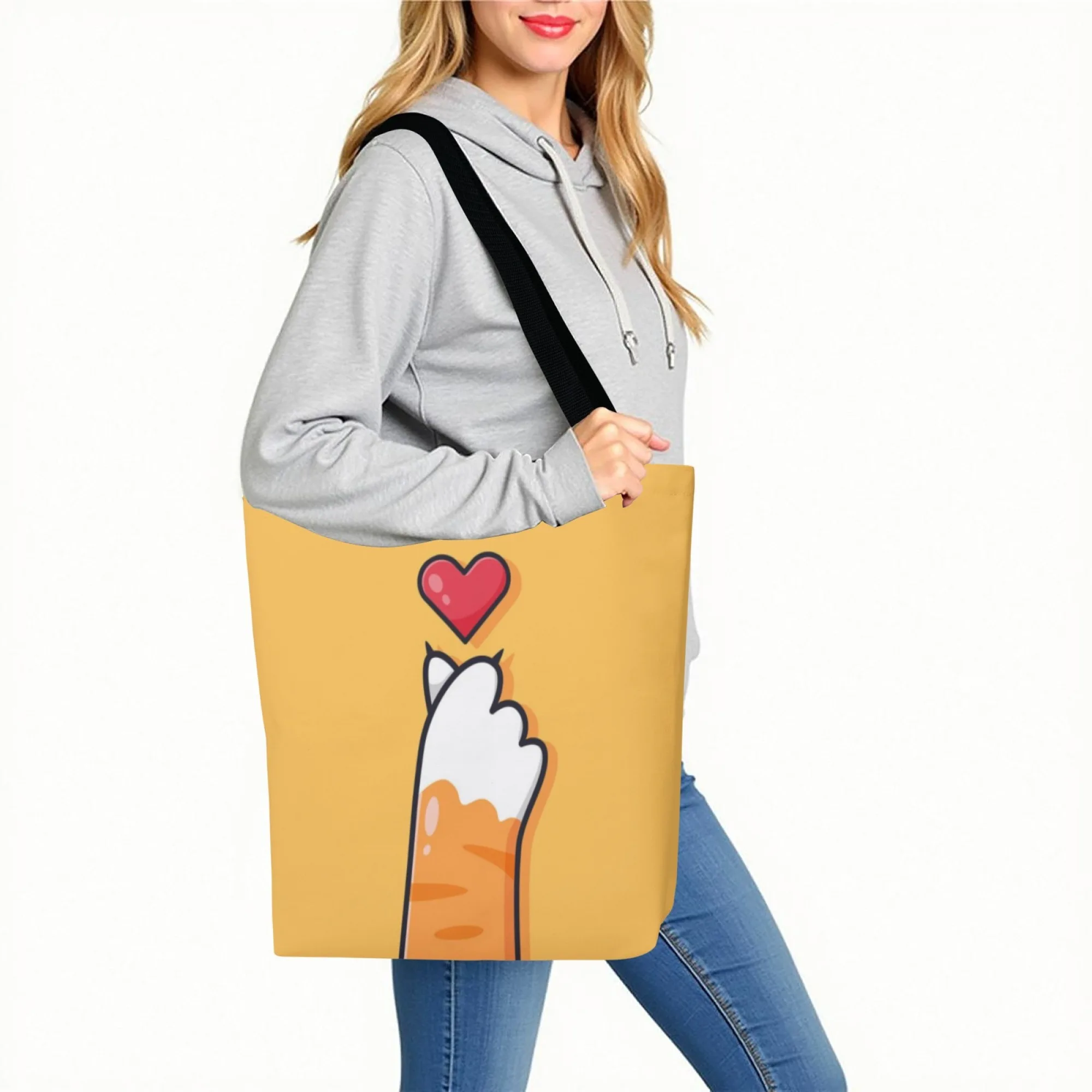 جديد Kawaii القط باو حمل حقيبة القط اليد مع القلب طباعة حقيبة كتف المرأة حقيبة تسوق أنيقة مثالية لمحبي الاتجاه لطيف #3