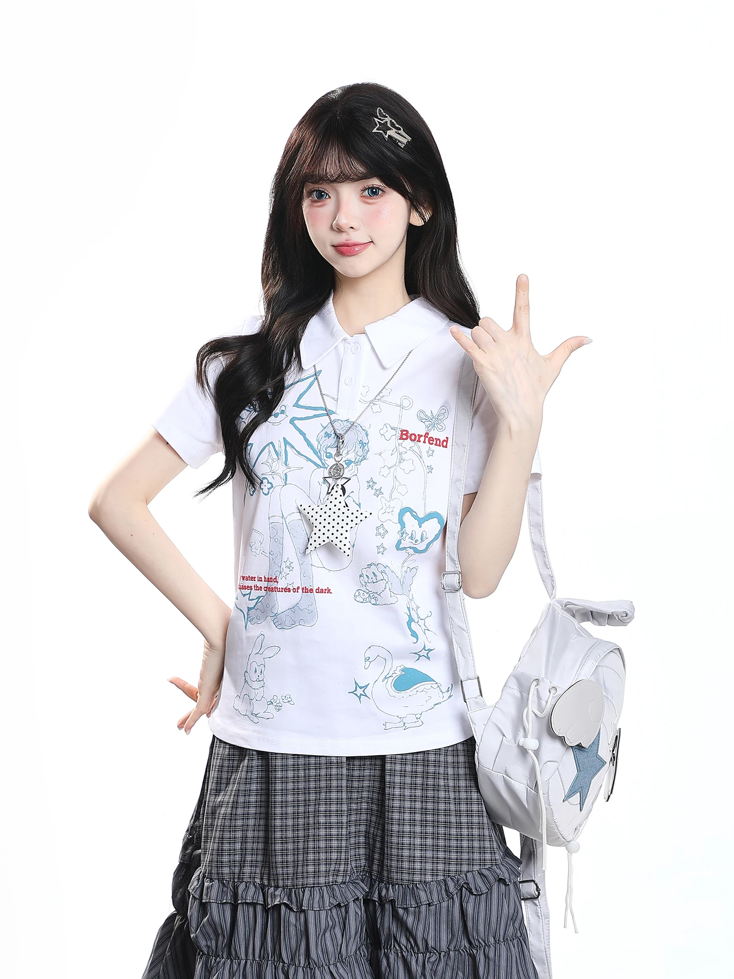 Sweet Cute Cartoon Print Short Sleeve T-Shirt Women's Summer Casual Slimming High-End Charming Small Top Breathable Skin-Frie...