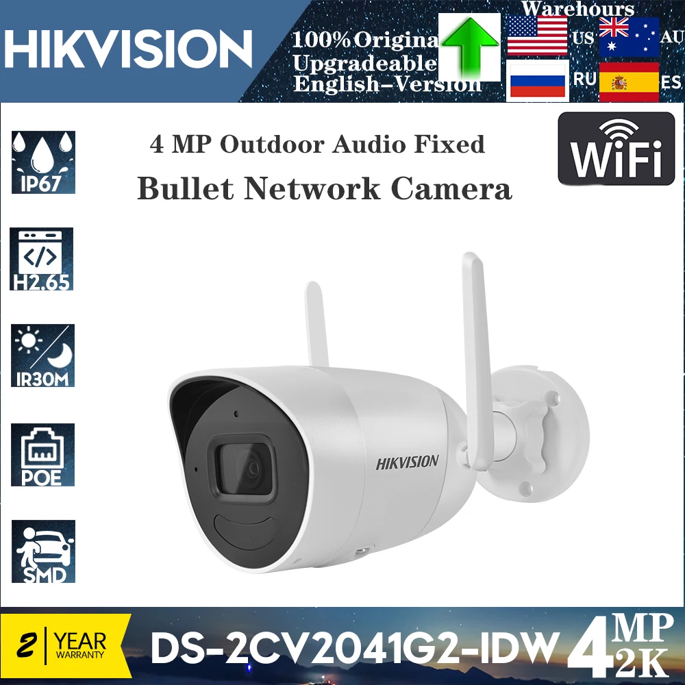 Original Hikvision Wifi DS-2CV2041G2-IDW Outdoor Audio Fixed Bullet Network Camera Wireless 2-Way Audio Security Surveillance