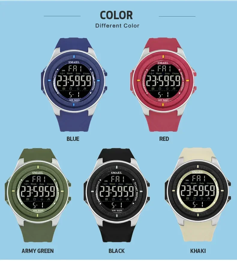 SMAEL-relojes deportivos para hombre, cronógrafo Digital LED de esfera grande, electrónico, informal, de pulsera, Militar