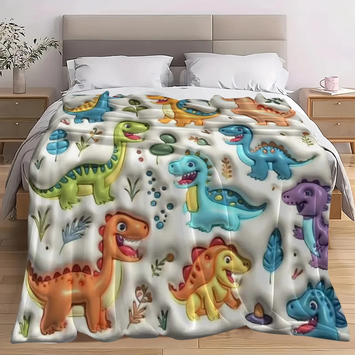 1pc Flannel Digital Print Blanket, Cute Dinosaur Pattern Blanket, a Soft, Casual, and Warm Oversized Flannel Blanket Essential f