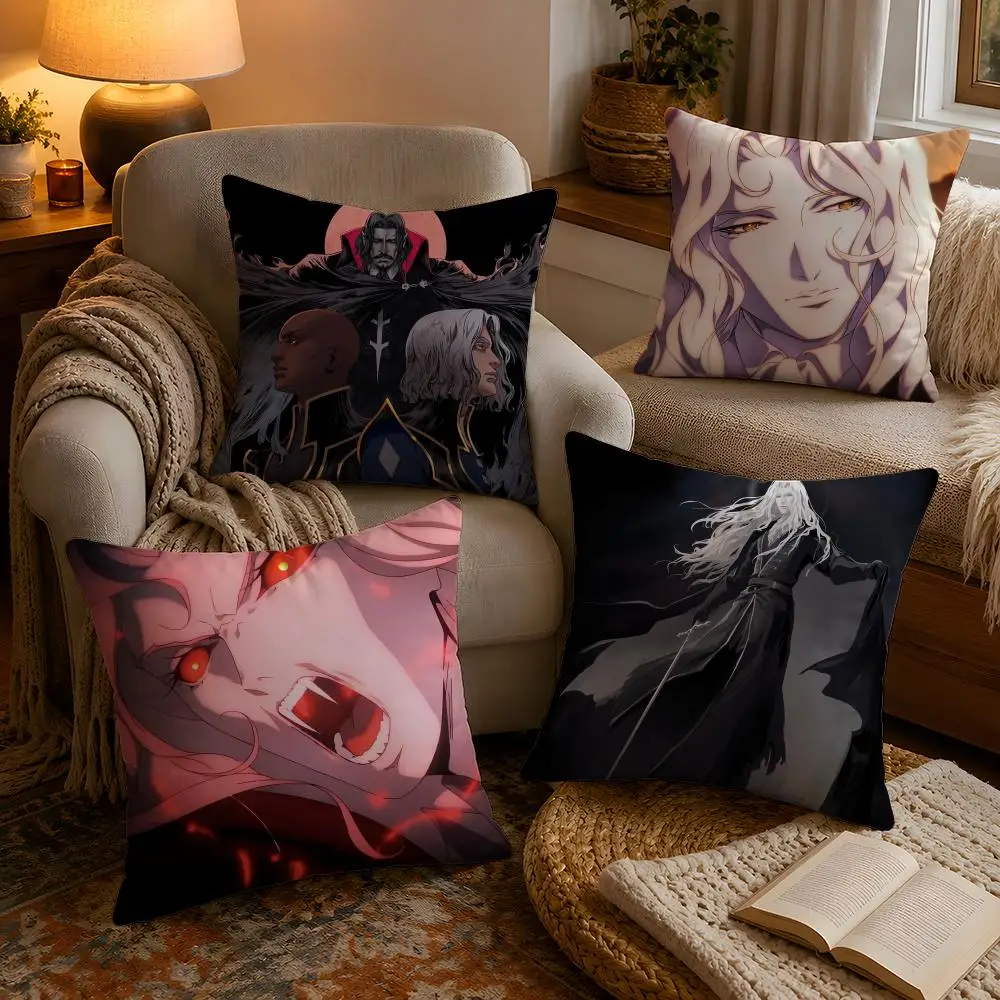Castlevania Anime Game Cushion Cover 1pc Square Plush Pillow Cover Soft Fuzzy Removable Washable Bed Bedroom Decor