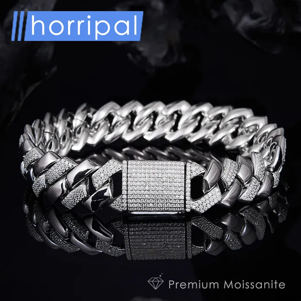 

Hip Hop Cuban Bracelet for Men S925 Sterling Silver with Real Moissanite 18K White Gold Plated Party Bracelet Waterproof Jewelry