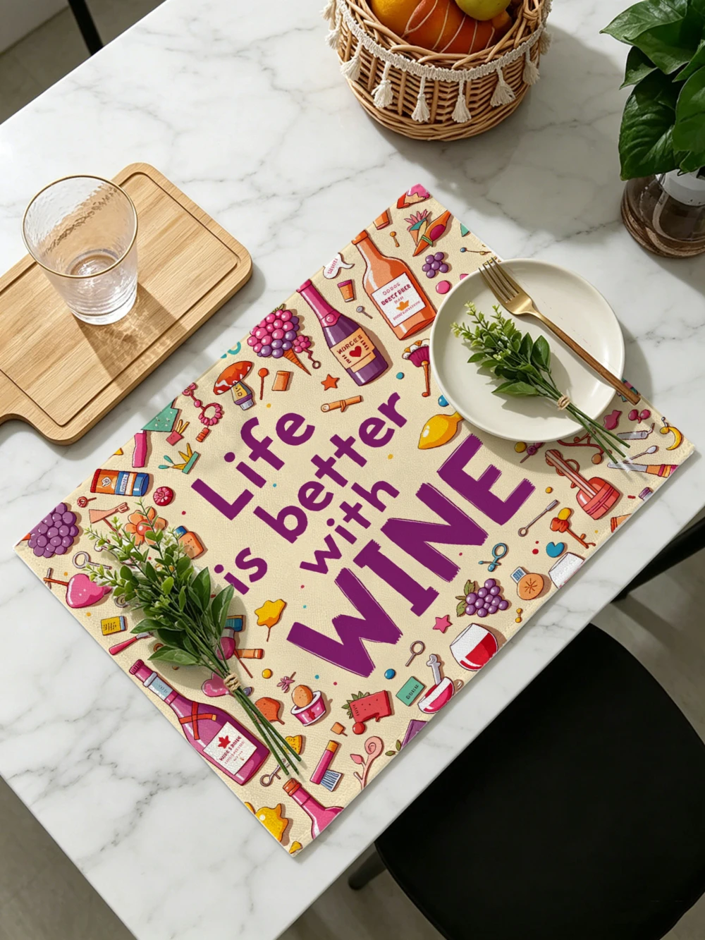 Printed Placemats for Dining Table Kitchen Holiday Parties Life Is Better With Wine