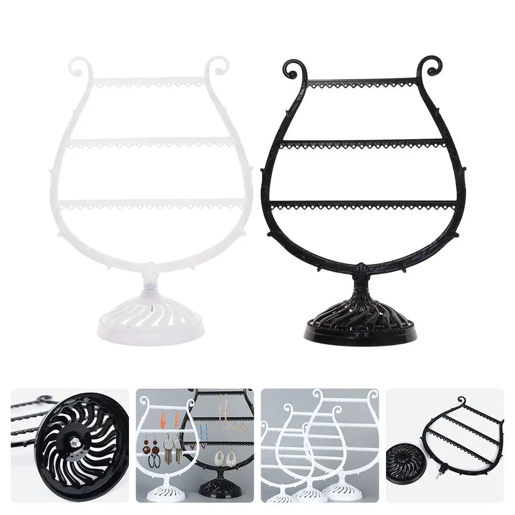 2Pcs Elegant Harp Style Plastic Jewelry Display Rack Earring Support Stand for Dresser Desktop Jewelry Store Organizer