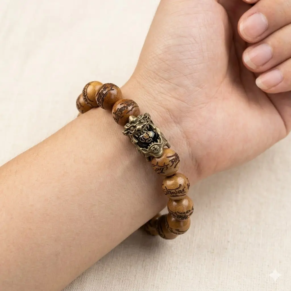 Chinese Style Thunder Struck Jujube Wood Beaded Bracelet Vintage Pixiu Lucky Blessing Prayer Beads Bangle For Men Fathers Day